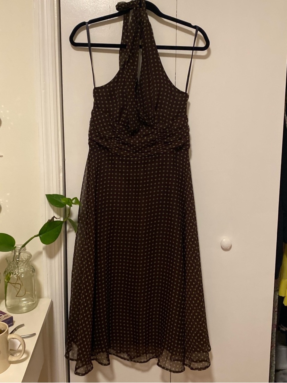Women’s Brown and sage Polka Dot Halter Dress
